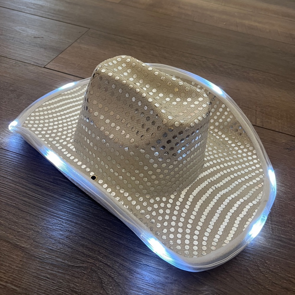 2 white USED light up cowgirl hats